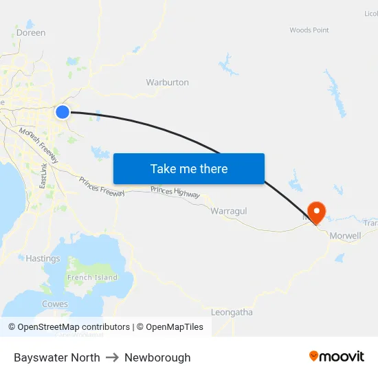 Bayswater North to Newborough map