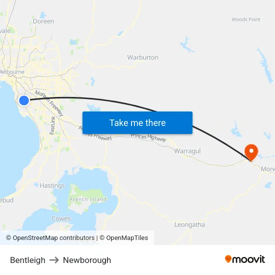 Bentleigh to Newborough map