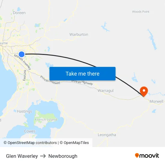 Glen Waverley to Newborough map