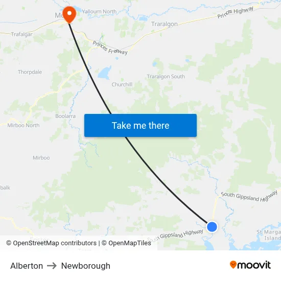 Alberton to Newborough map