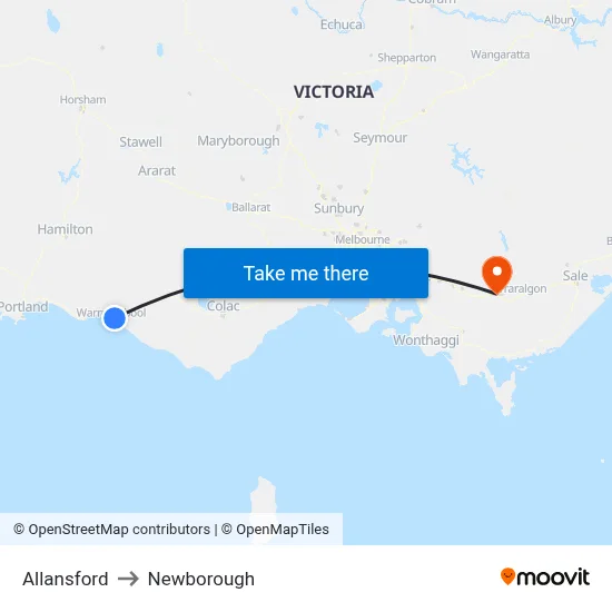 Allansford to Newborough map