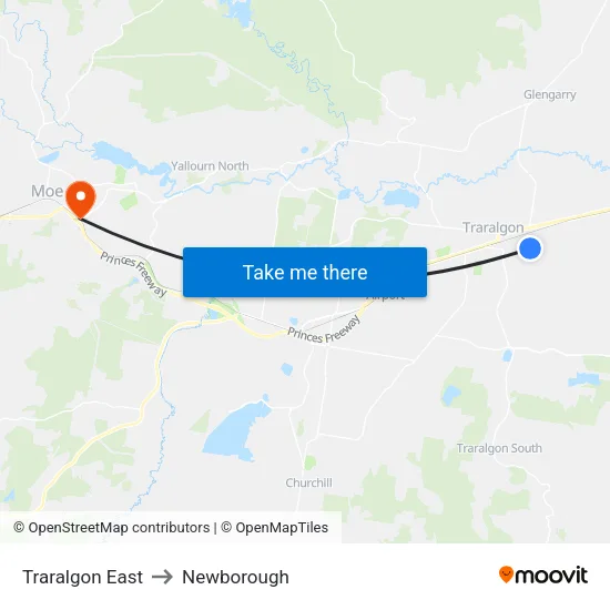 Traralgon East to Newborough map