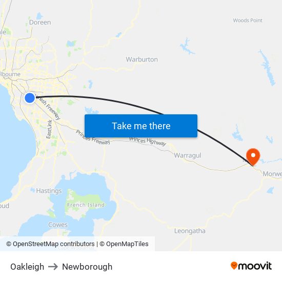 Oakleigh to Newborough map