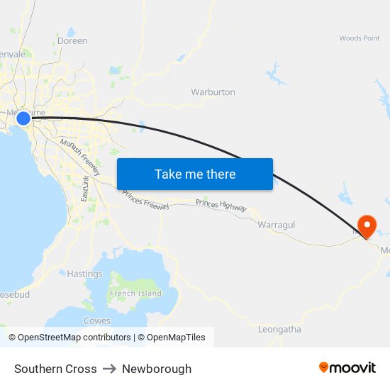 Southern Cross to Newborough map