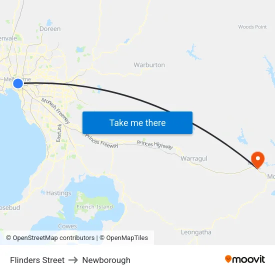 Flinders Street to Newborough map