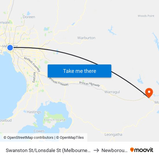 Swanston St/Lonsdale St (Melbourne City) to Newborough map