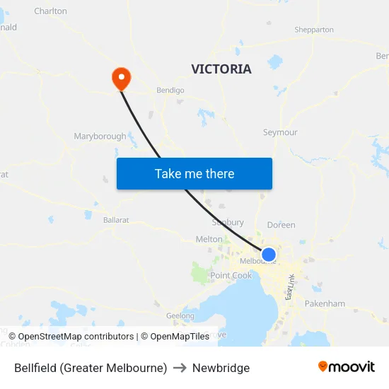 Bellfield (Greater Melbourne) to Newbridge map