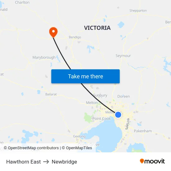 Hawthorn East to Newbridge map