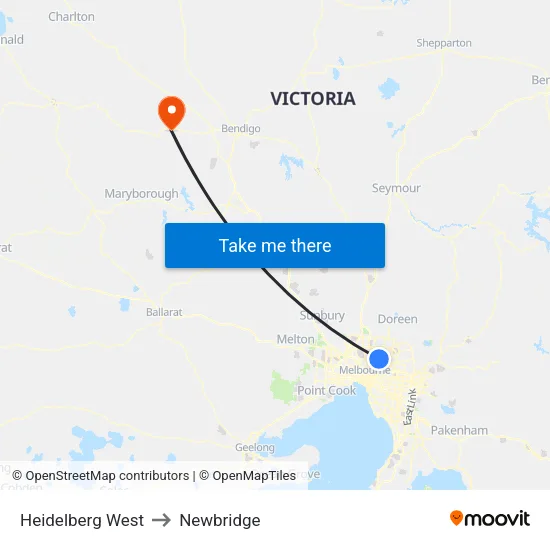 Heidelberg West to Newbridge map