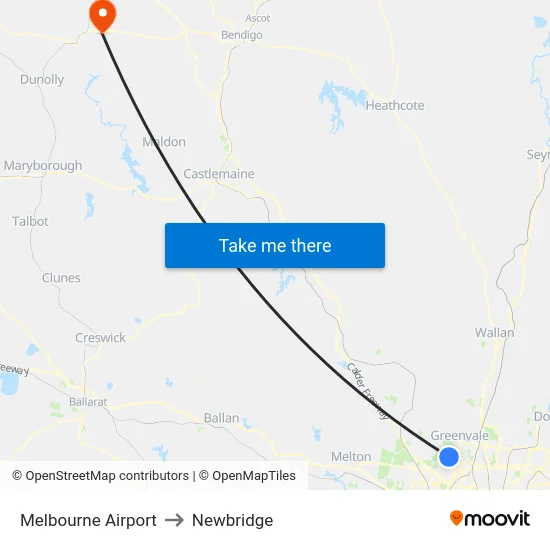 Melbourne Airport to Newbridge map