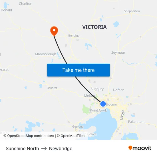 Sunshine North to Newbridge map