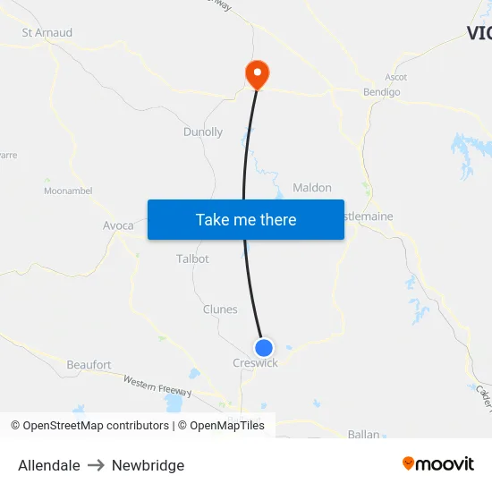 Allendale to Newbridge map