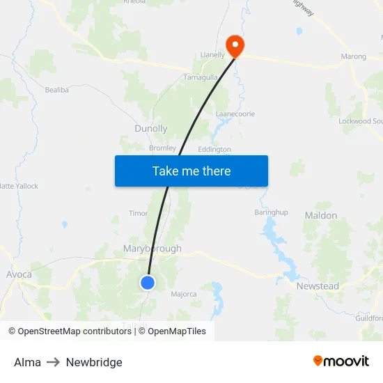 Alma to Newbridge map