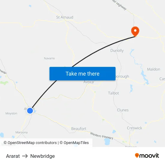 Ararat to Newbridge map