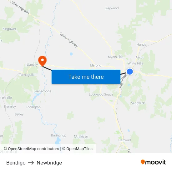 Bendigo to Newbridge map