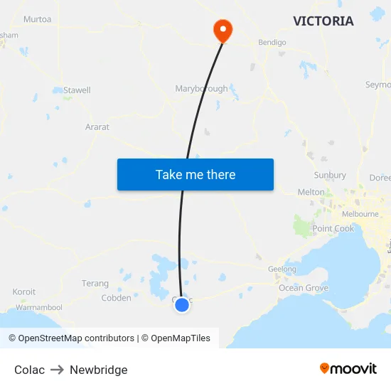 Colac to Newbridge map