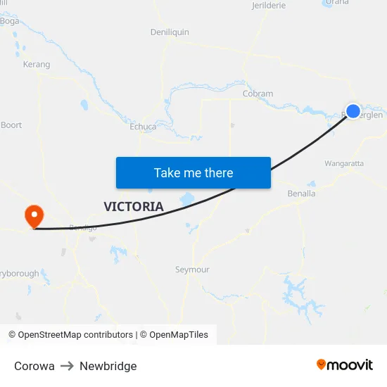 Corowa to Newbridge map