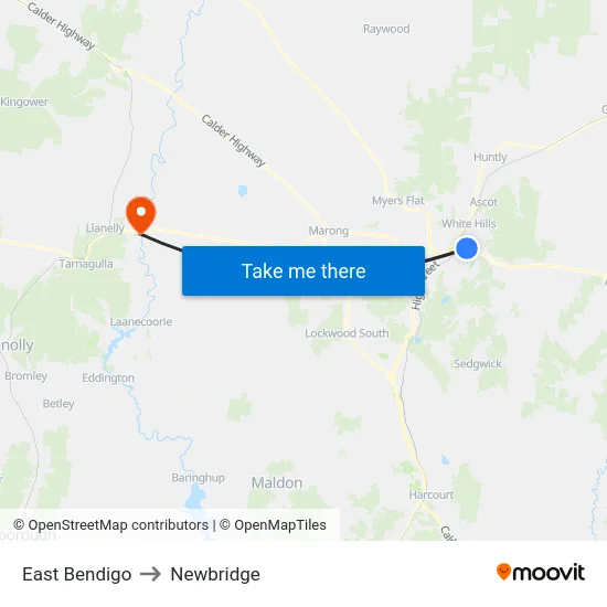East Bendigo to Newbridge map