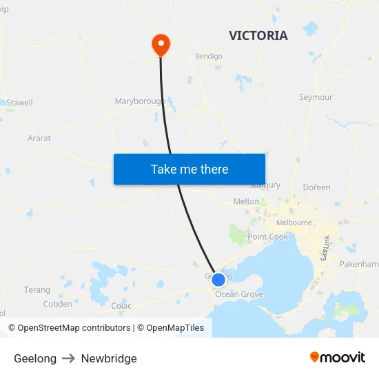 Geelong to Newbridge map