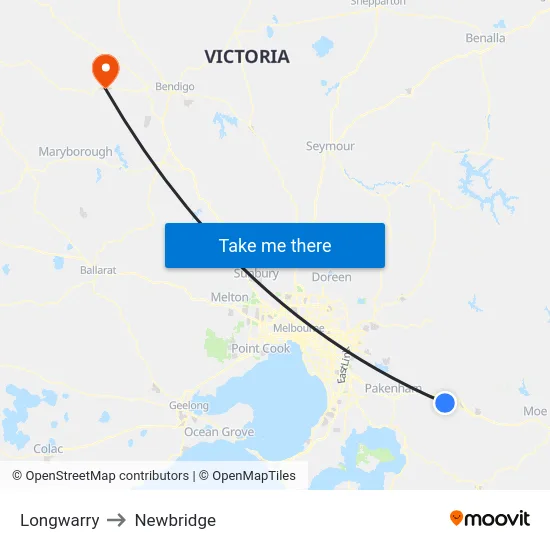 Longwarry to Newbridge map