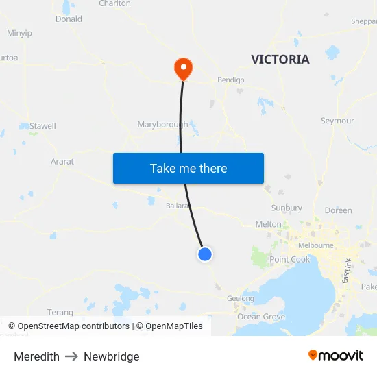 Meredith to Newbridge map