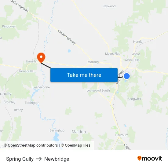 Spring Gully to Newbridge map