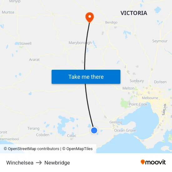 Winchelsea to Newbridge map
