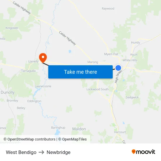 West Bendigo to Newbridge map
