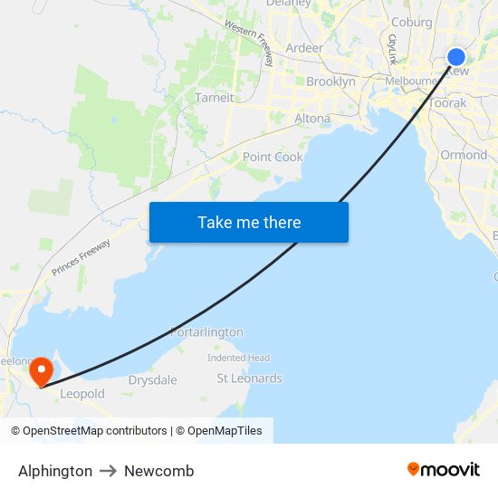 Alphington to Newcomb map