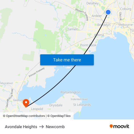 Avondale Heights to Newcomb map