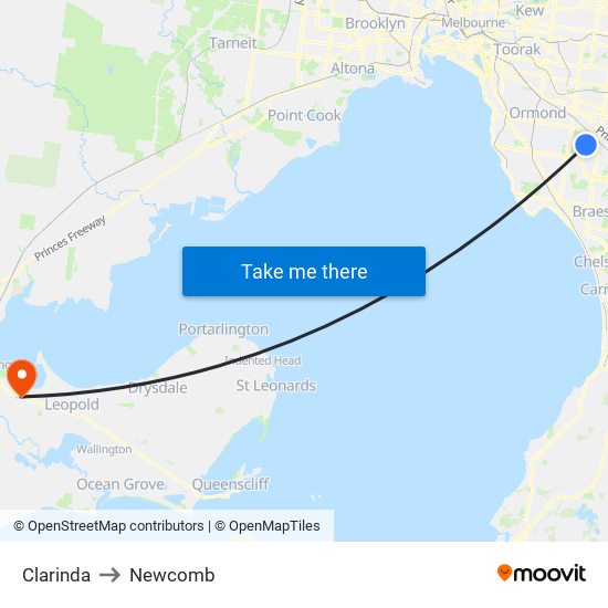 Clarinda to Newcomb map