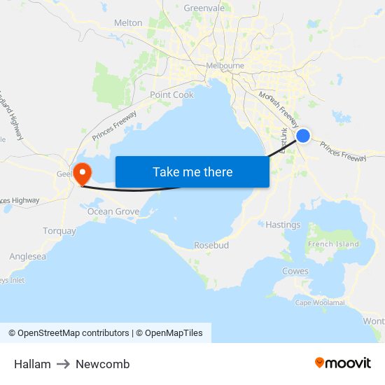 Hallam to Newcomb map