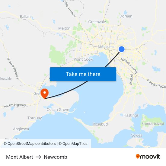 Mont Albert to Newcomb map