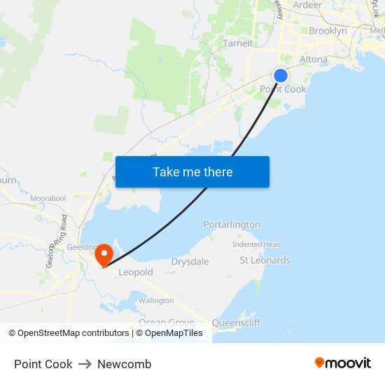 Point Cook to Newcomb map
