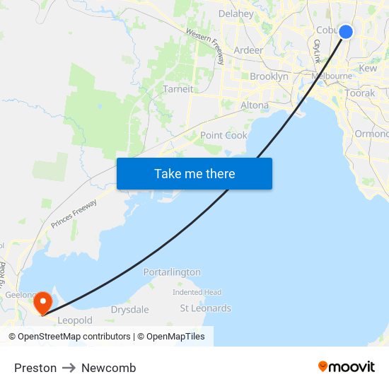 Preston to Newcomb map