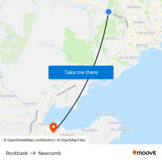 Rockbank to Newcomb map