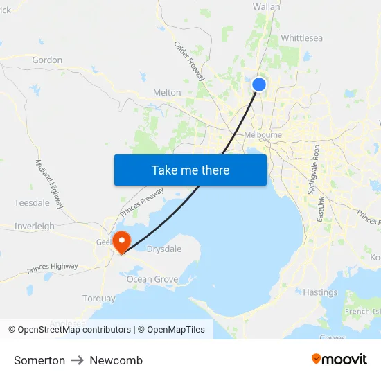 Somerton to Newcomb map