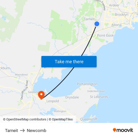 Tarneit to Newcomb map