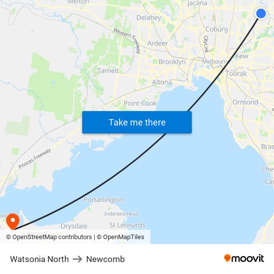 Watsonia North to Newcomb map