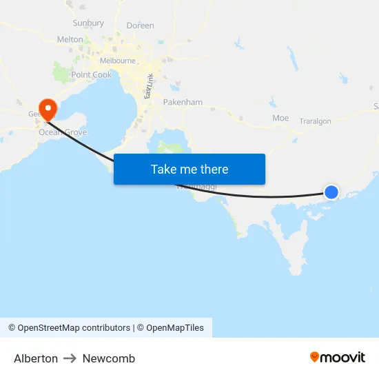 Alberton to Newcomb map