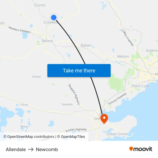 Allendale to Newcomb map
