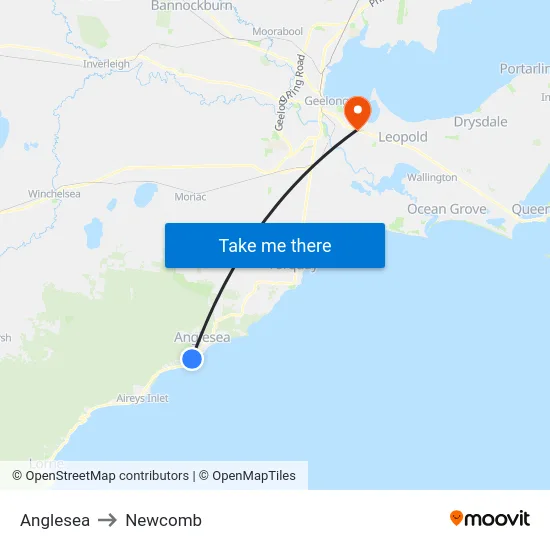 Anglesea to Newcomb map