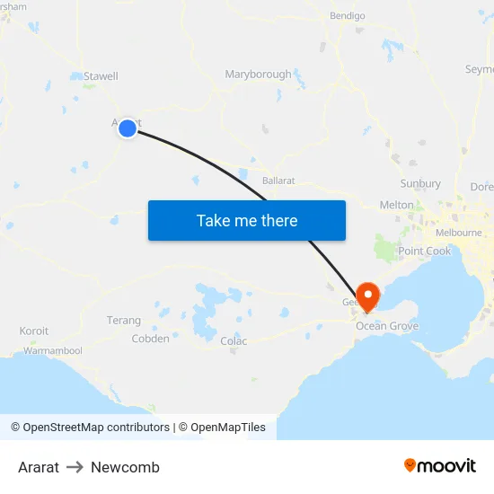 Ararat to Newcomb map