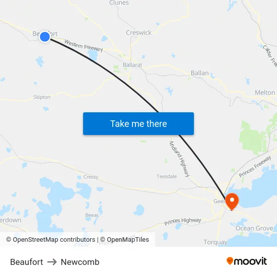 Beaufort to Newcomb map