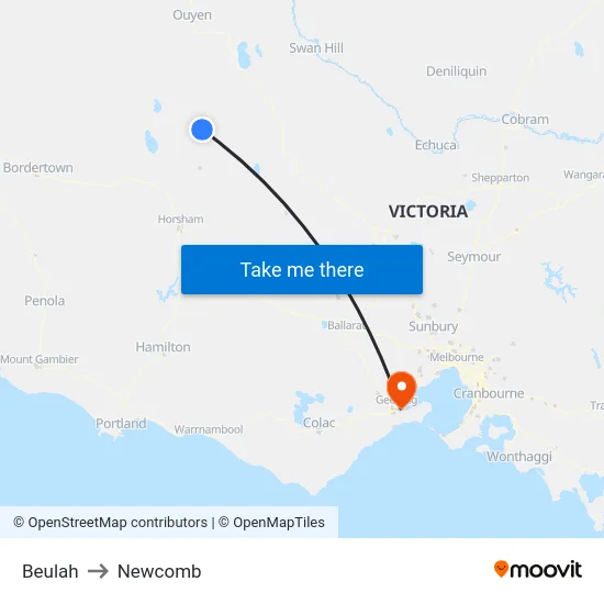 Beulah to Newcomb map