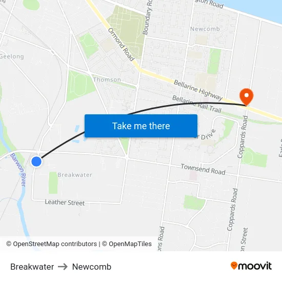Breakwater to Newcomb map