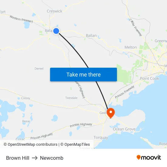 Brown Hill to Newcomb map