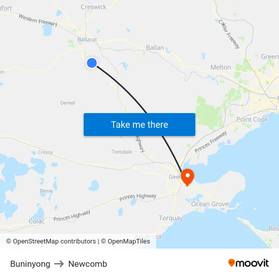 Buninyong to Newcomb map