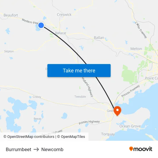 Burrumbeet to Newcomb map