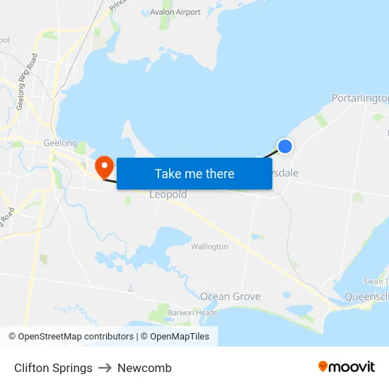 Clifton Springs to Newcomb map